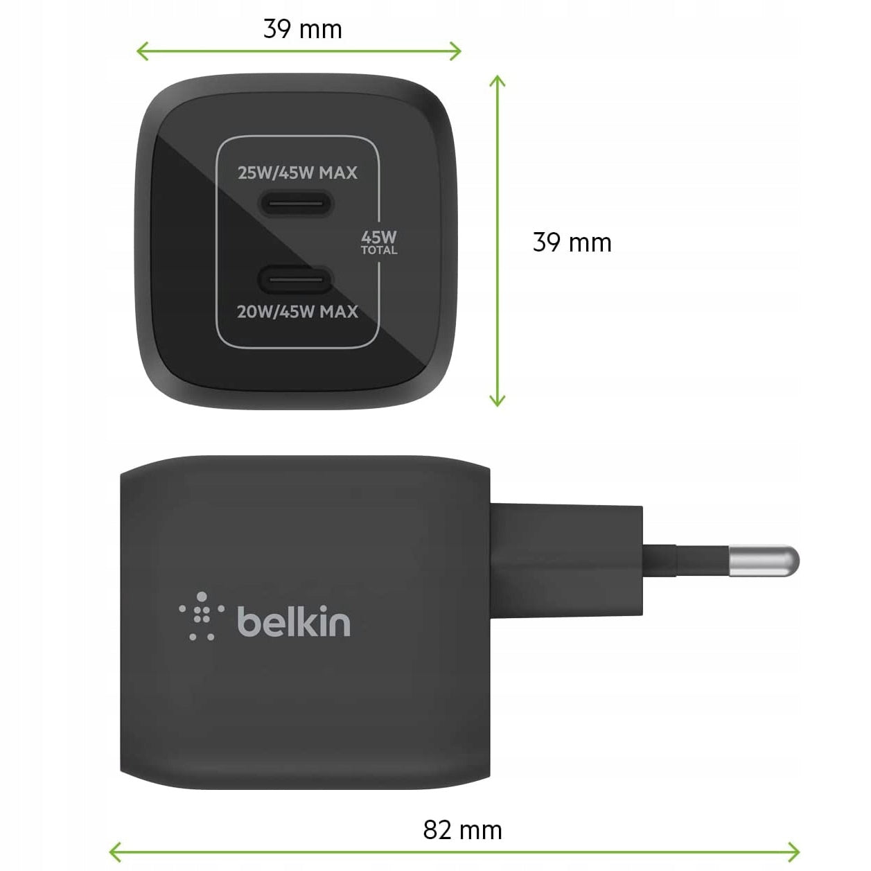 Belkin Dual USB-C GaN Wall Charger with PPS 45W Black