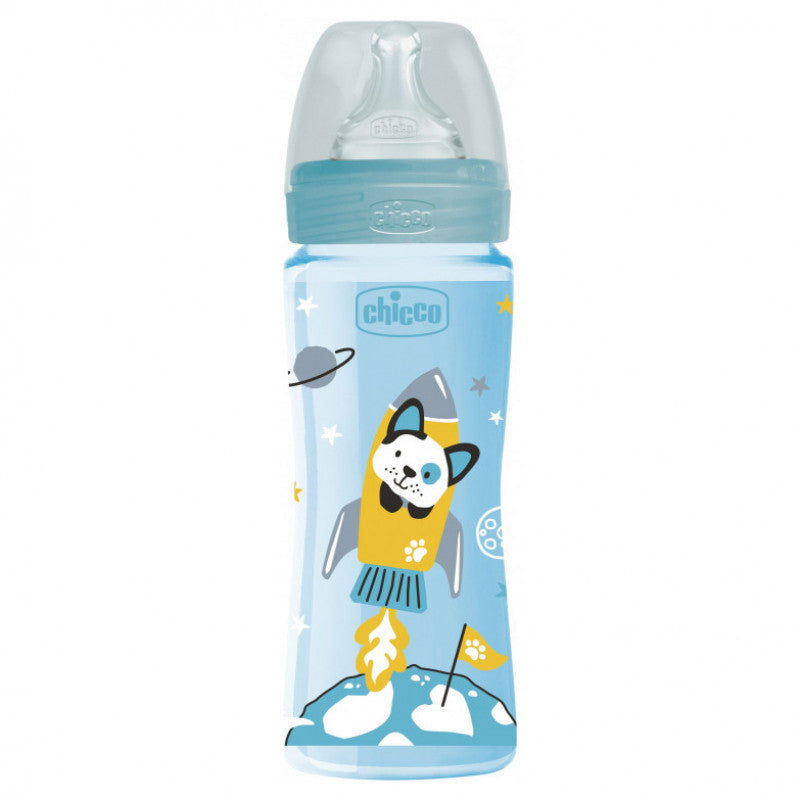 Chicco Well plastic bottle with fast flow silicone Blue