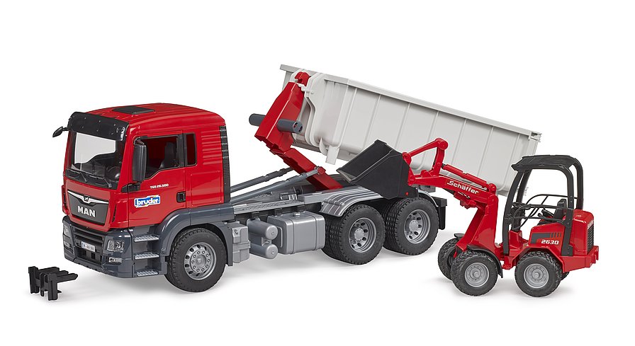 Bruder - Truck With Roll-Off-Container & Schäffer Loader