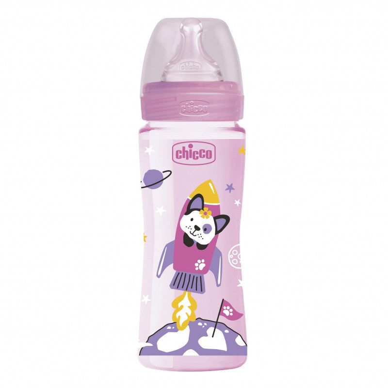Chicco Well plastic bottle with fast flow silicone Pink