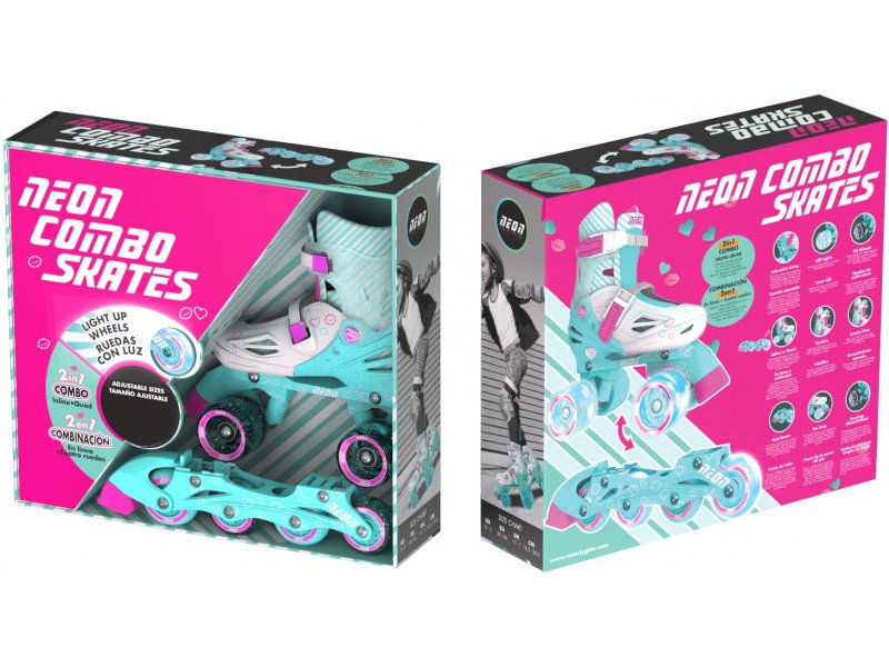 Yvolution Neon Combo Skates (Size 3-6) Teal Pink