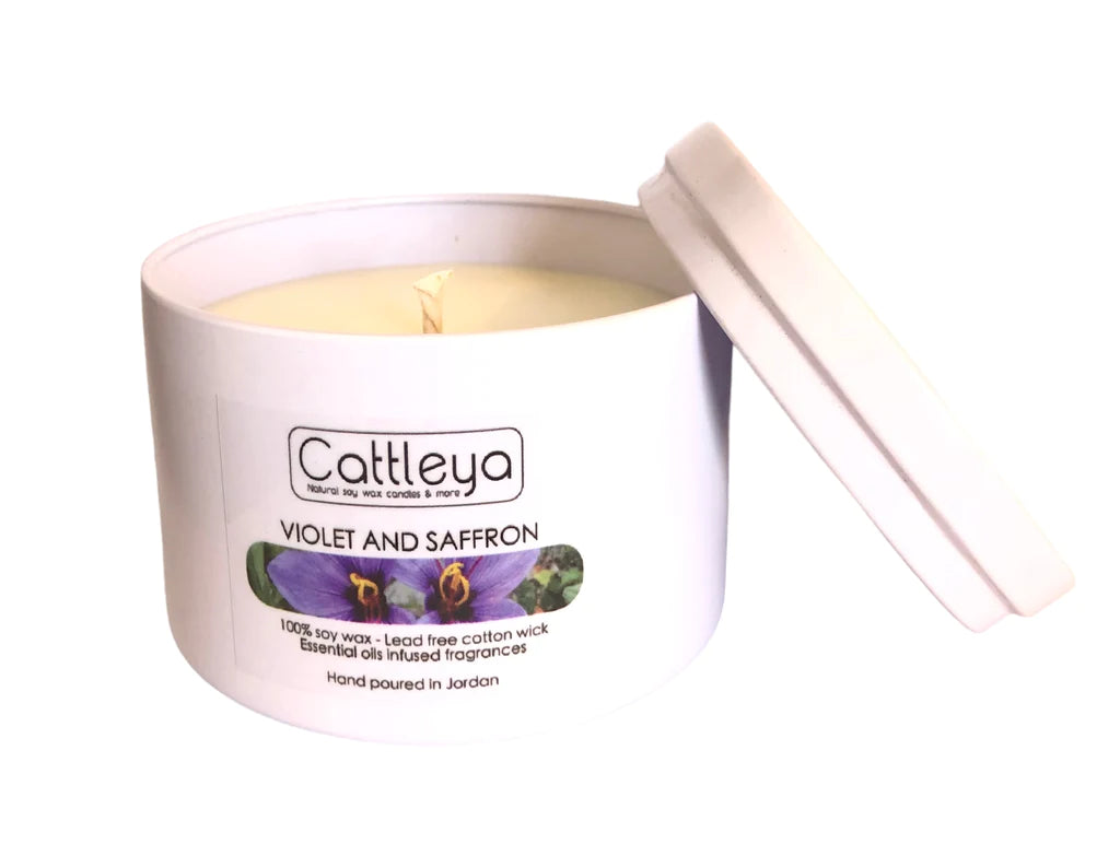 Cattleya - Soy Wax Candle Tin&Lid Violet&Saffron