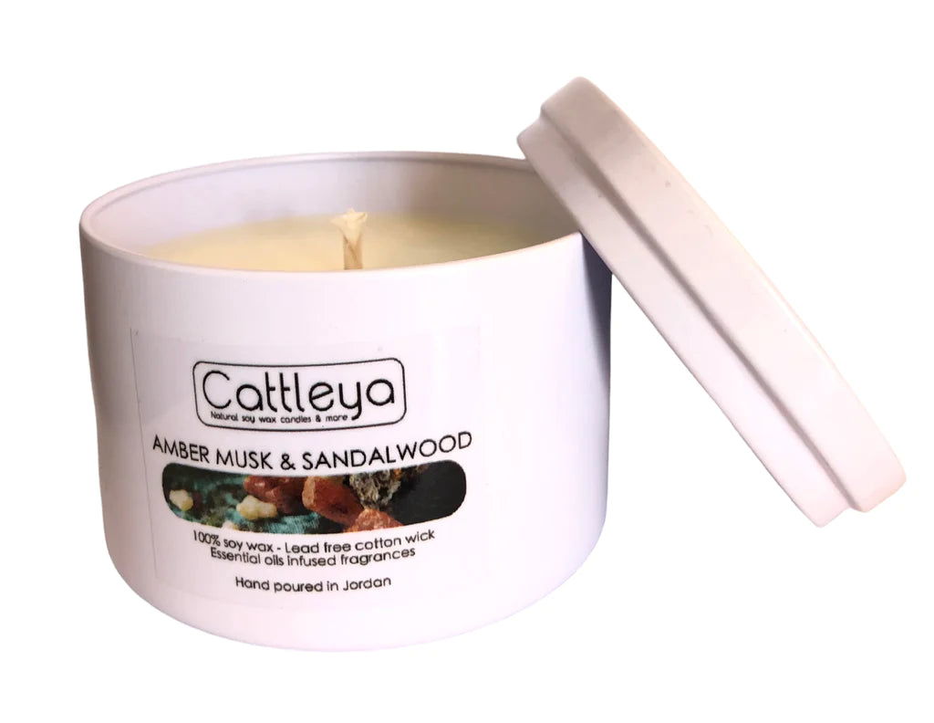 Cattleya - Soy Wax Candle Tin&Lid Amber Musk & Sandalwood