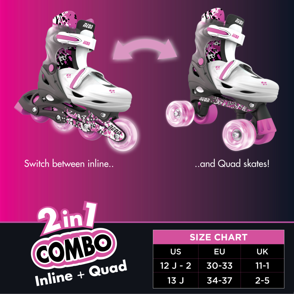 Yvolution Neon Combo Cyber Skates (3-6) Pink/Black