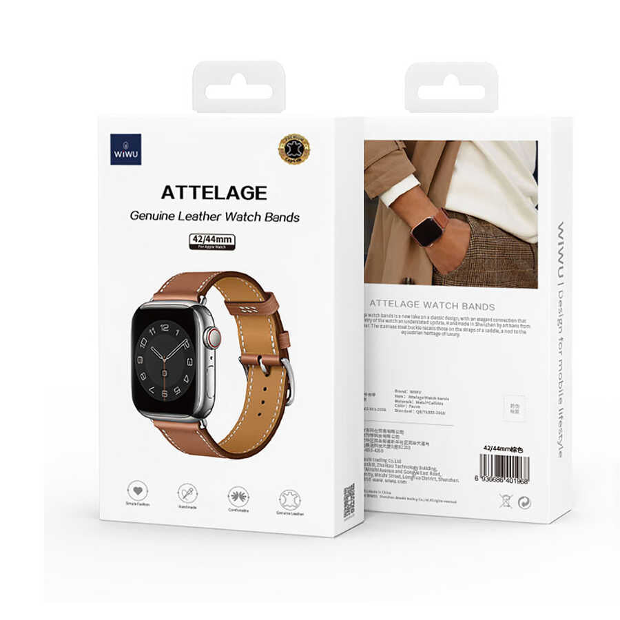 Wiwu Attelage Band for Apple Watch Series 1-8 42mm, 44mm, 45mm and Apple Watch Ultra 49mm Brown