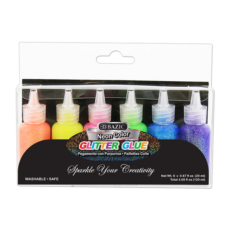 Bazic 20 Ml Neon Color Glitter Glue 6 Pack