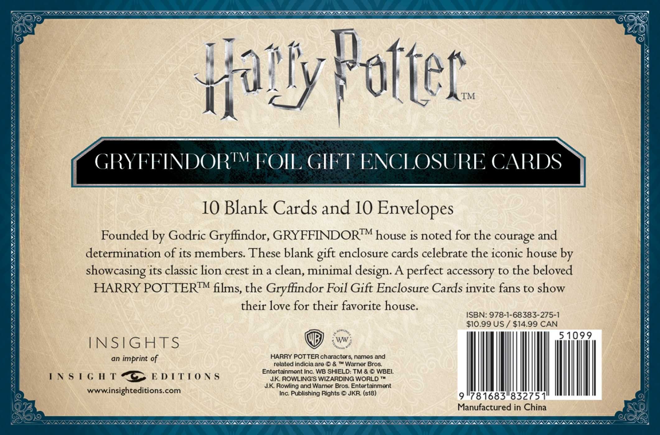 Harry Potter: Gryffindor Crest Embossed Foil Gift Enclosure Cards