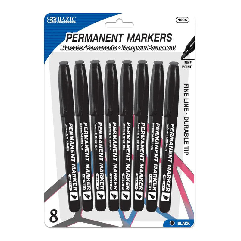 Bazic Black Fine Tip Permanent Markers