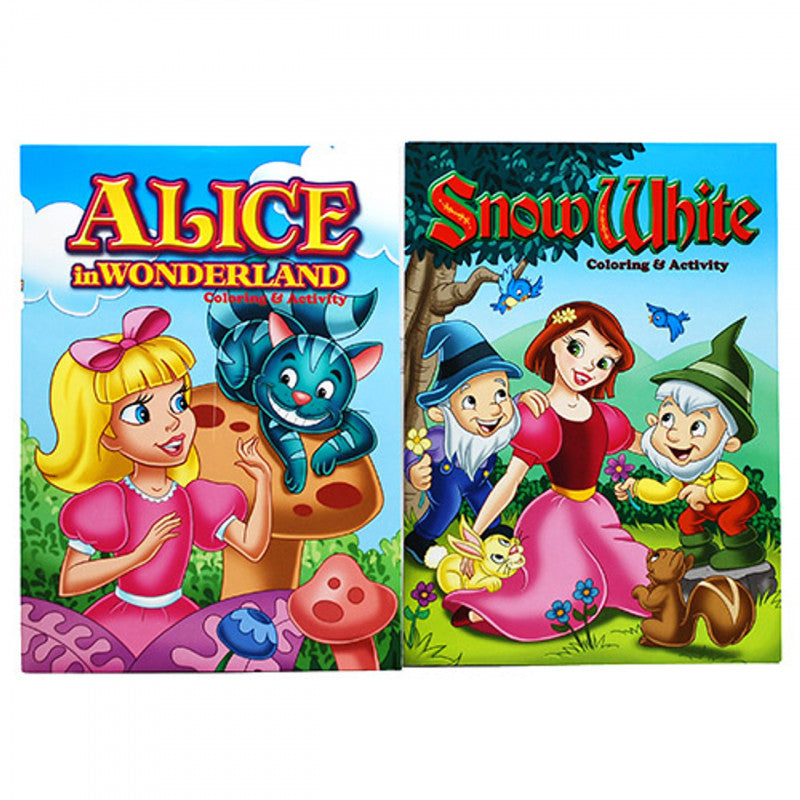 Bazic Fairy Tales Girls Mix Coloring & Activity - Snow White/Alice In Wonderland