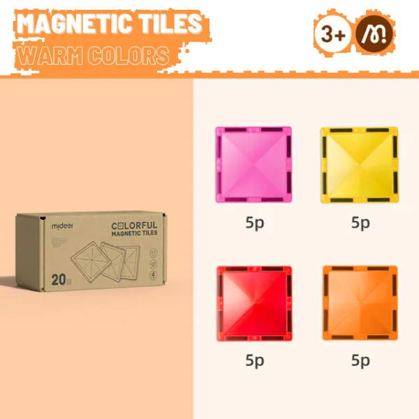 Mideer - Colorful Magnetic Tiles Warm Color 20Pcs