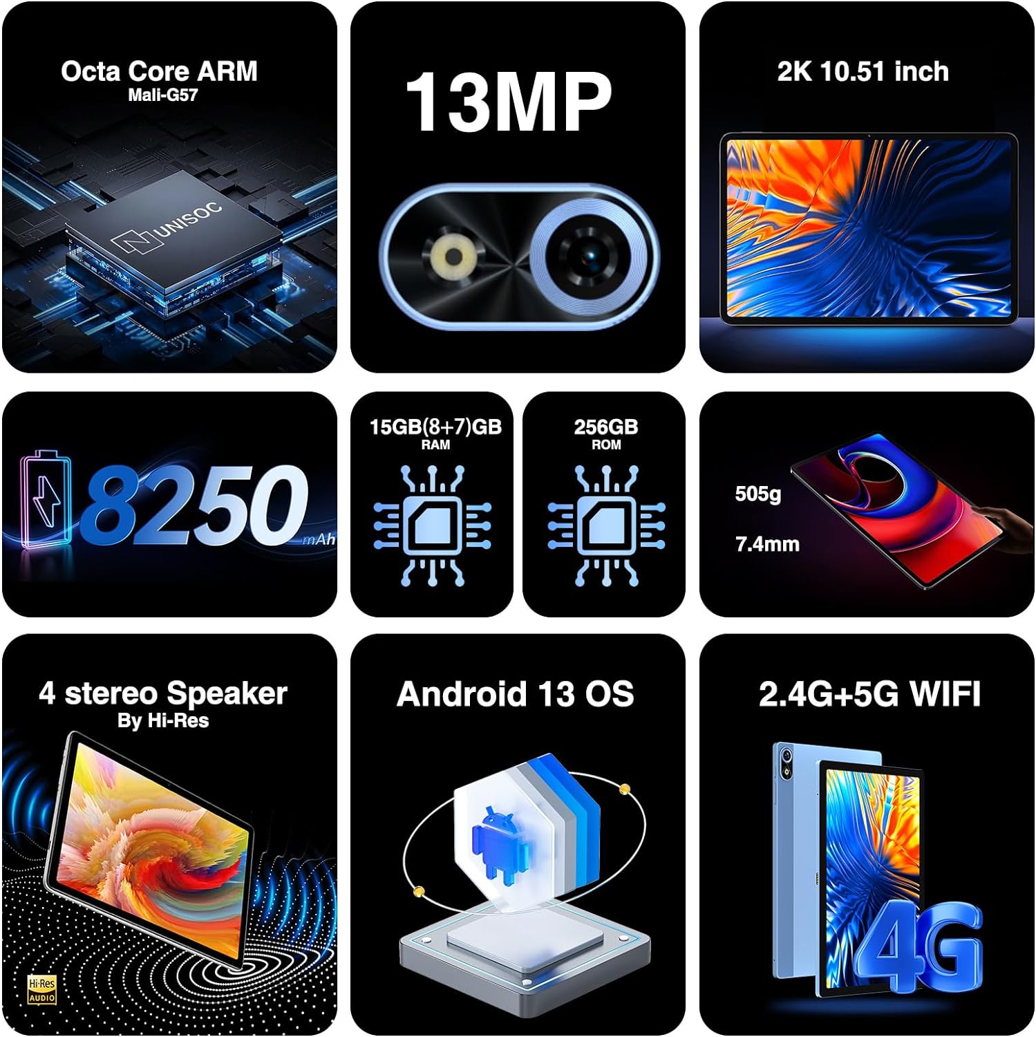 DOOGEE T10 Plus 256GB 4G Dual SIM 8250mAh 10.51 IPS 2K Blue