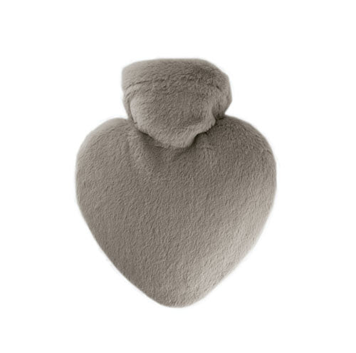 Hugo Frosch Hot Water Bottle Heart Faux Fur Cover 1L Silver