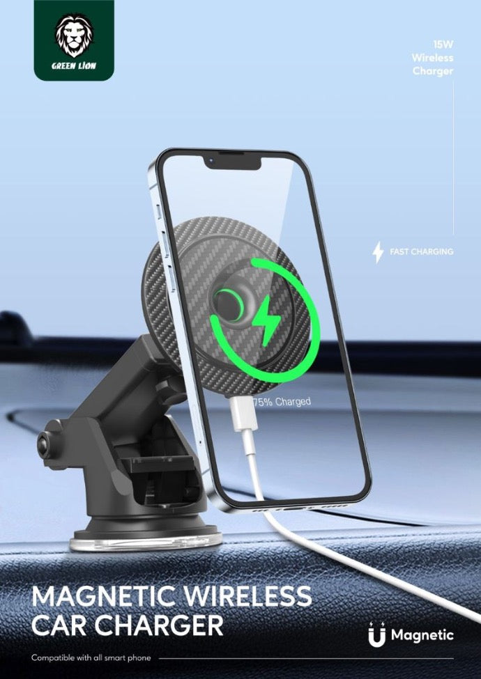 Green Lion Carbon Fiber Magnetic Wireless Car Charger 15W