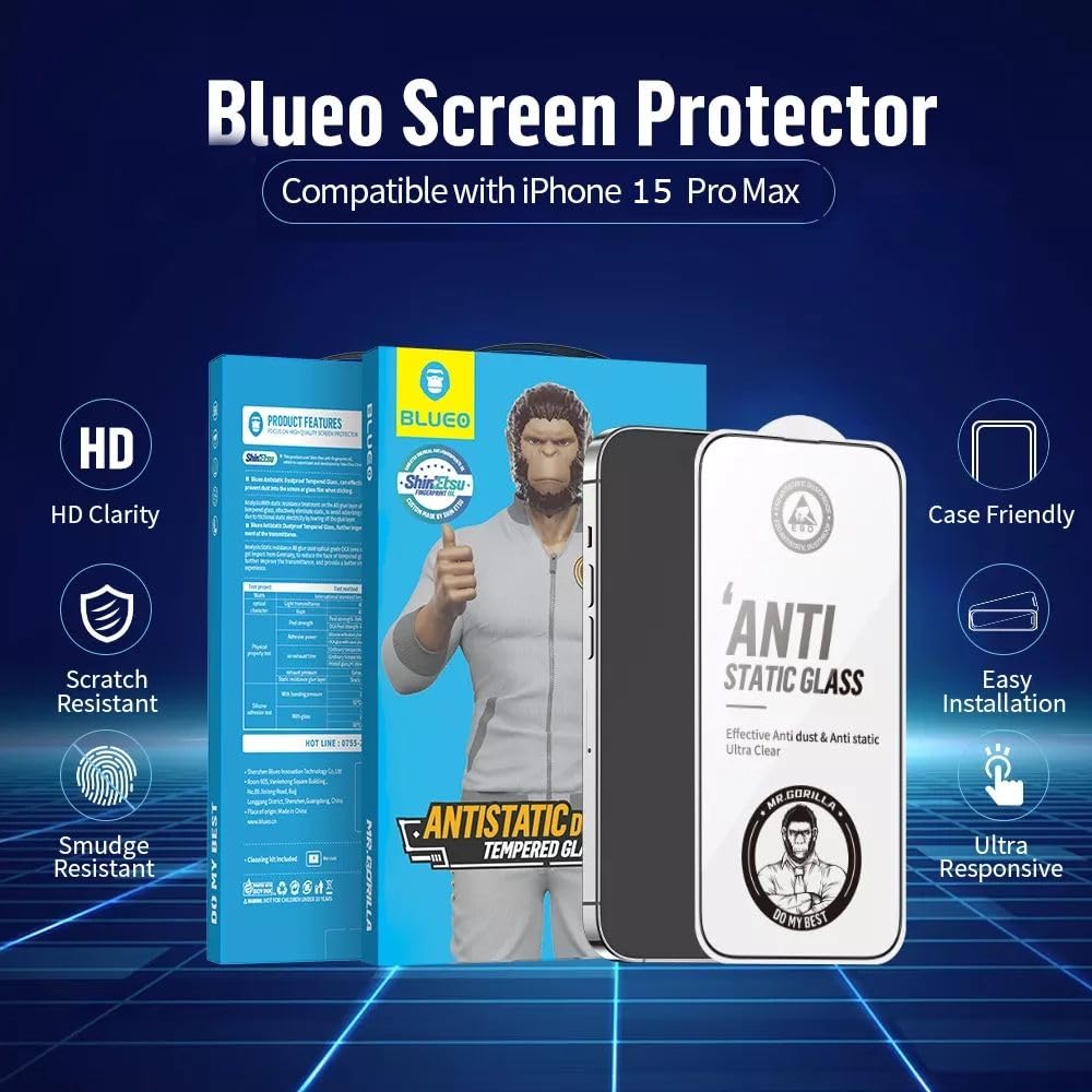 BLUEO GLASS HD AntiStatic iPhone15 Pro Max 6.1