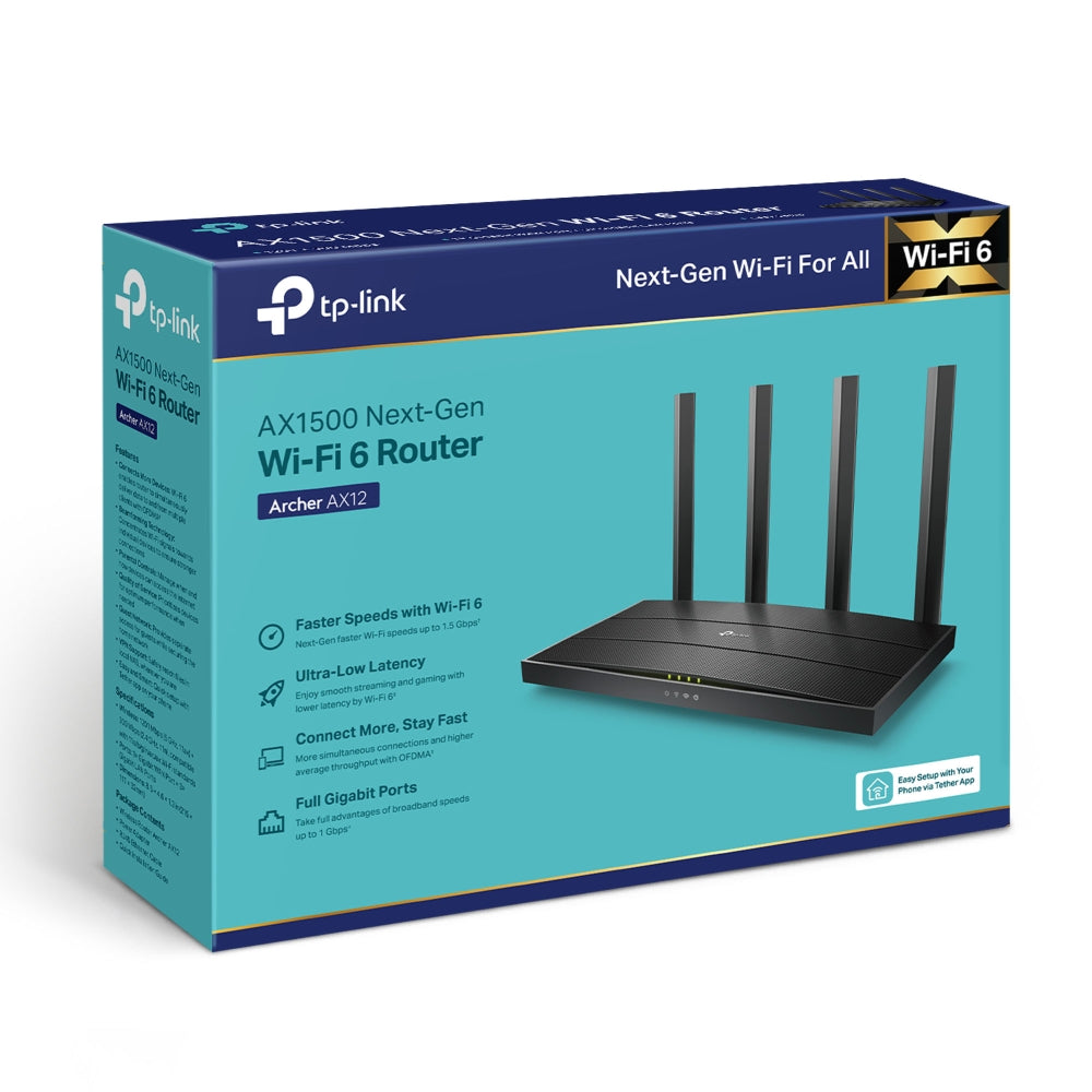 TP-Link Archer AX12 | AX1500 Dual-Band Wi-Fi 6 Router Black