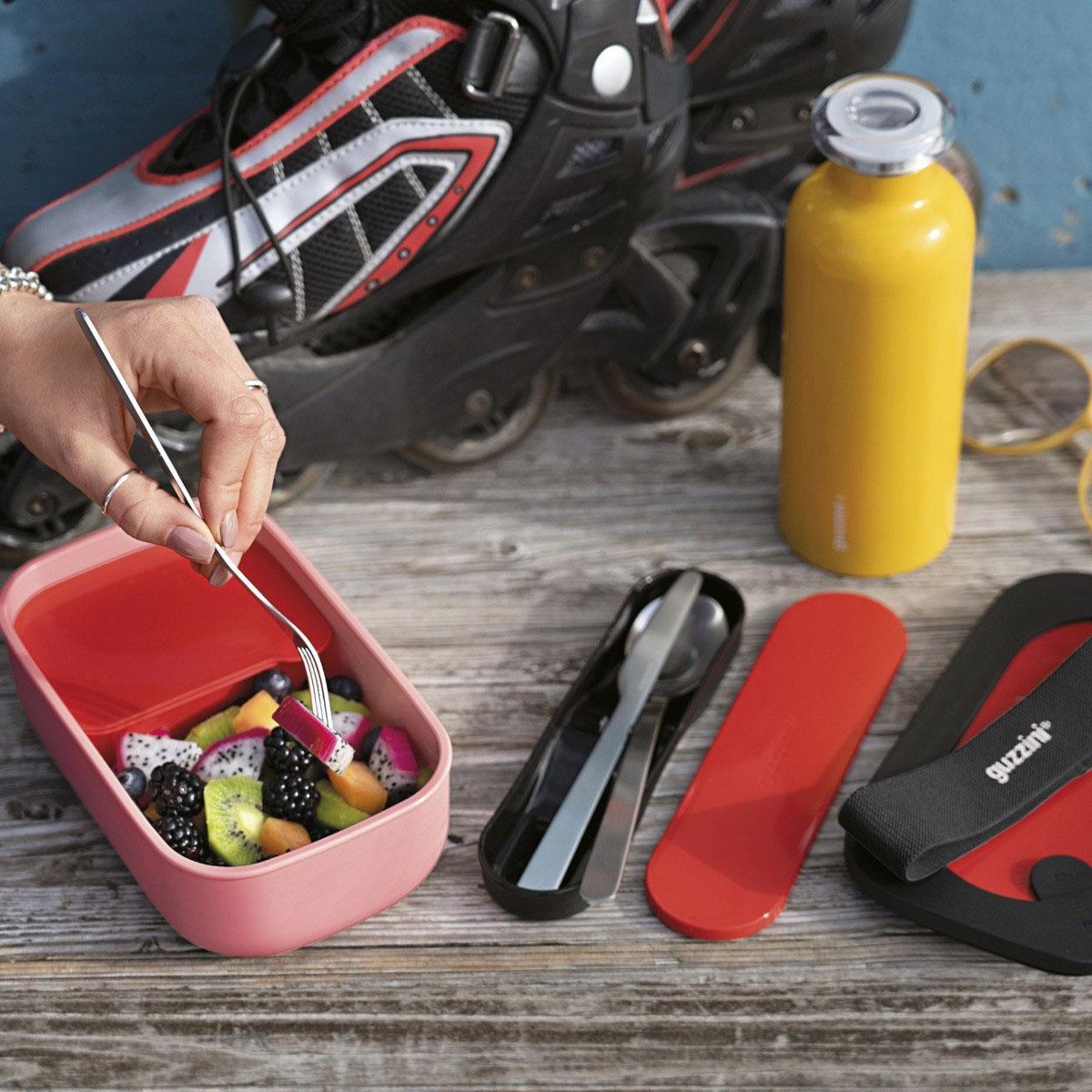Lunch Box 900ml Set with Travel Cutlery Red