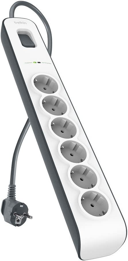 Belkin Surgemaster Protection Socket Strip 6X White Grey