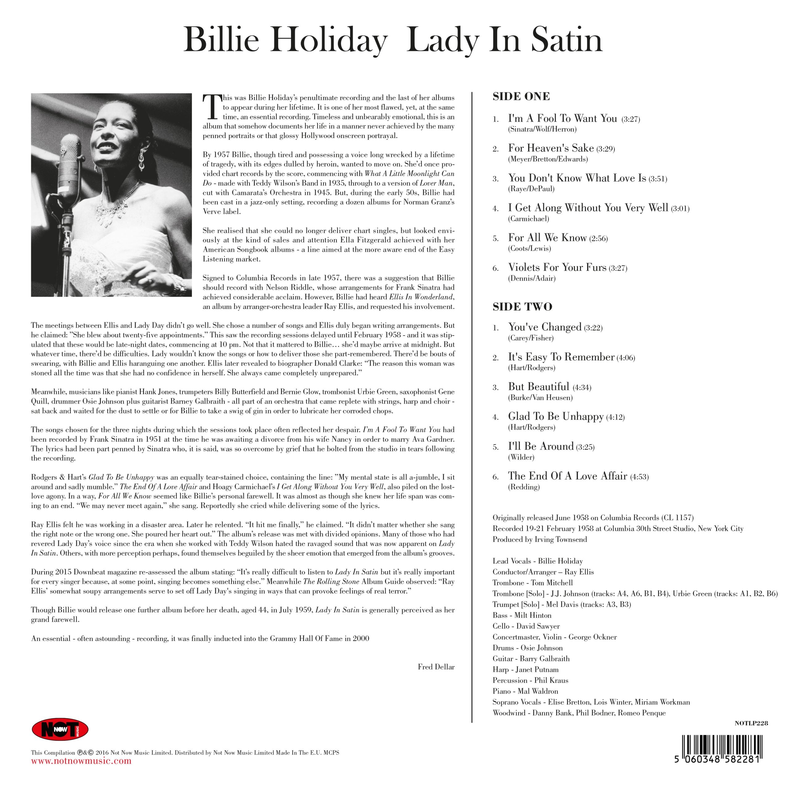 Billie Holiday - Lady In Satin (Clear Vinyl)