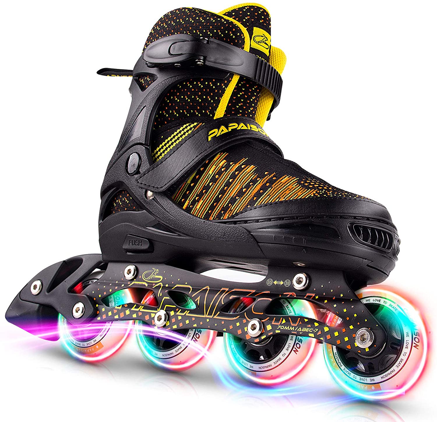 Papaison Roller Skate 8 Wheels Light Up Flyknitting - Black S