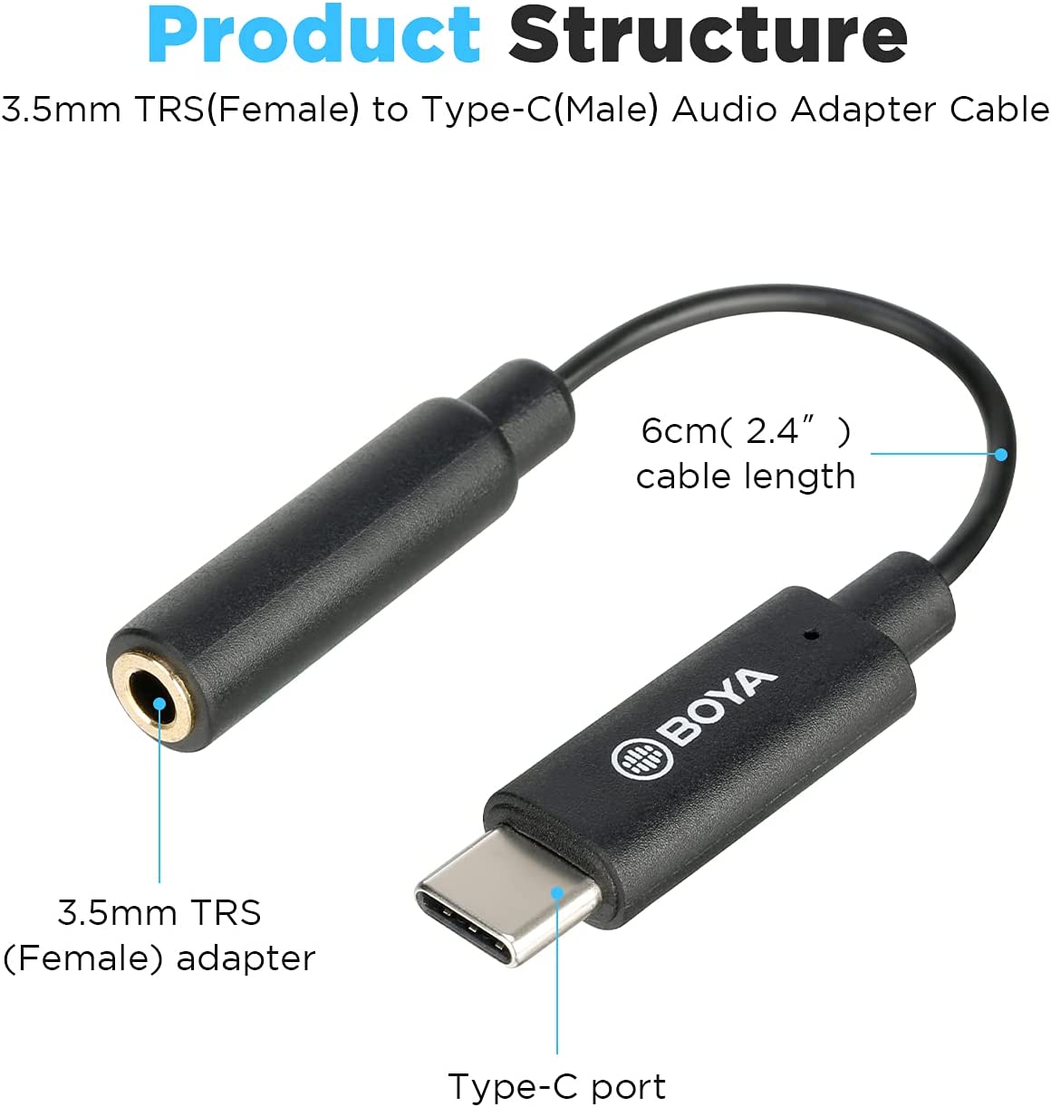Boya3.5 Female TRS To USB Type-C, 60mm