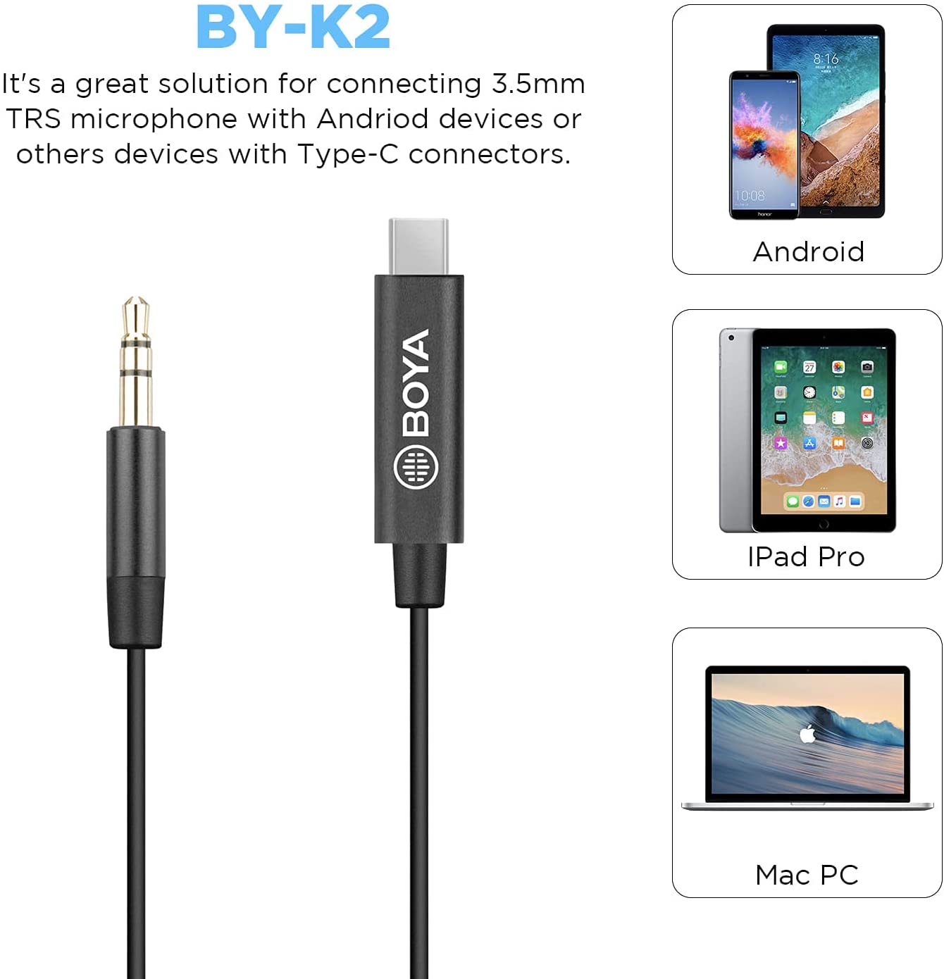 Boya 3.5nalr TRS To USB Type-C, 200 mm