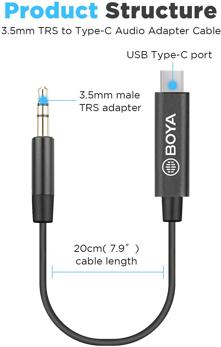 Boya 3.5nalr TRS To USB Type-C, 200 mm