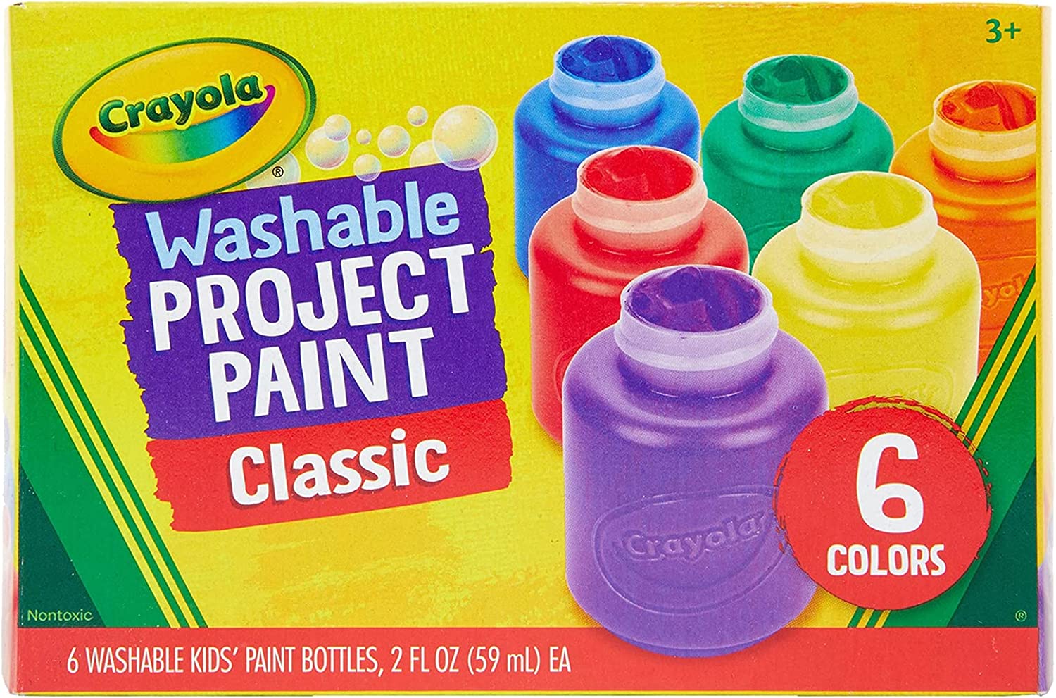 Crayola 6 Washable Paint Bottles 59Ml Classic Colours