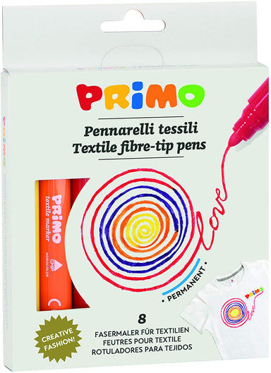 Primo Textile Fibre-Tip Pens, Carton Box, 8 Colors - DNA