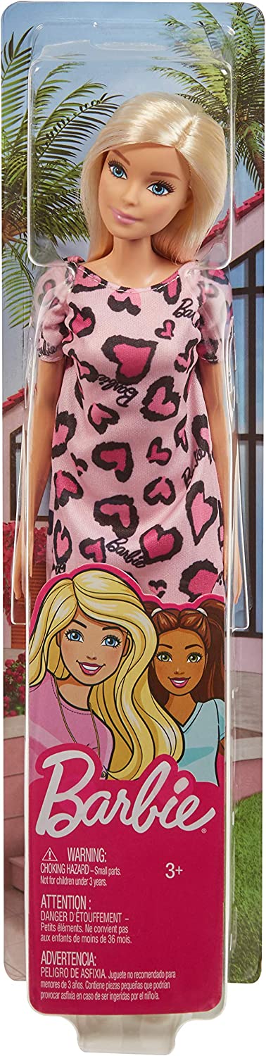 Barbie Doll Blonde Wearing Heart-Print Dress And Shoe Yellow