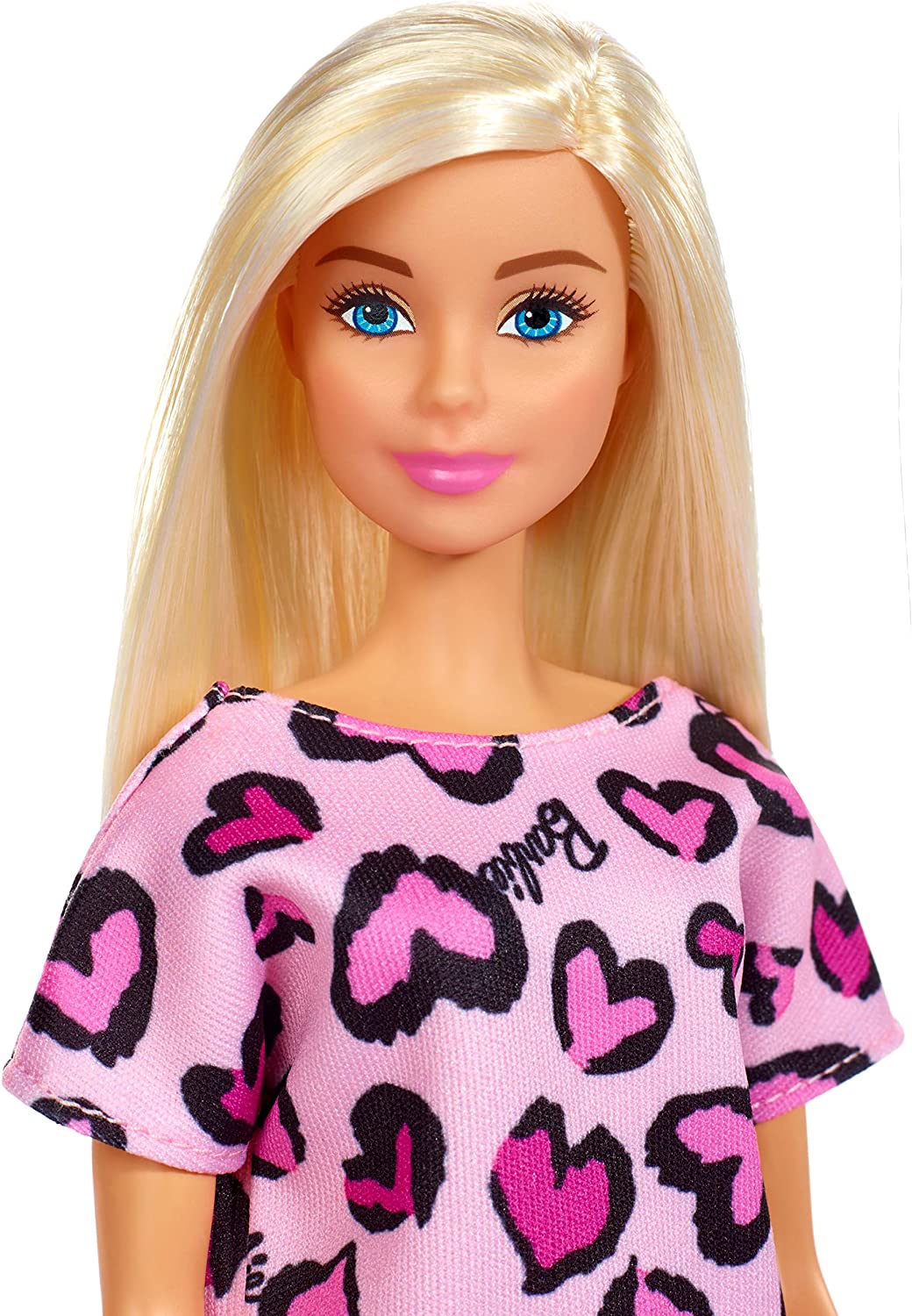 Barbie Doll Blonde Wearing Heart-Print Dress And Shoe Pink