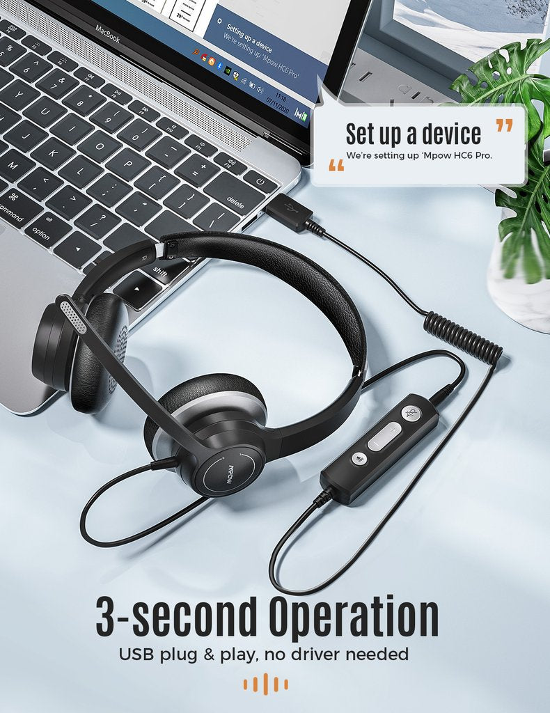 Mpow: HC6 Pro USB Business Wired Headset with Microphones