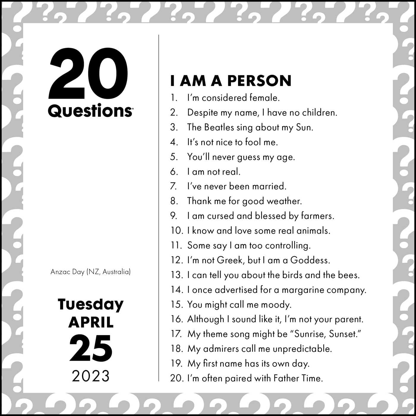 20 Questions 2023 Day-to-Day Calendar
