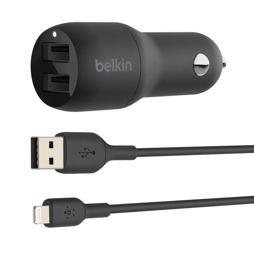Belkin BOOST↑CHARGE™ Dual USB-A Car Charger 24W + USB-A to Lightning Cable - DNA