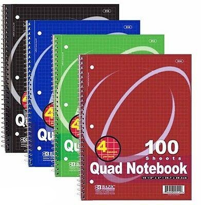 Bazic 100 Ct. Quad-Ruled 4-1 Spiral Notebook, Assorted