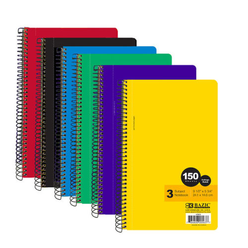 Bazic C/R 150 Ct. 5-Subject Spiral Notebook, Assorted